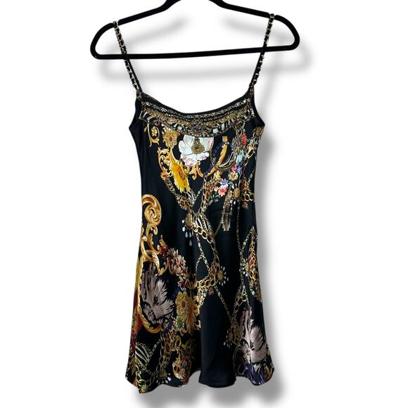 CAMILLA A Night In The 90s Short Bias Silk Crystal Cowl Neckline Slip Mini Dress - Picture 11 of 16